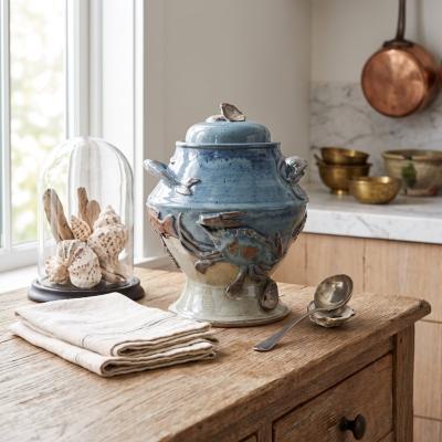 Studio Pottery Crab and Shrimp Tureen