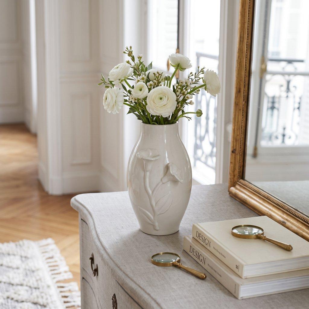 White Ceramic Raised Floral Vase