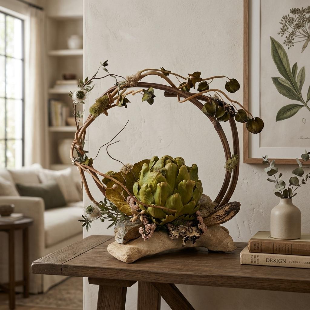 Artichoke and Botanical Table Sculpture
