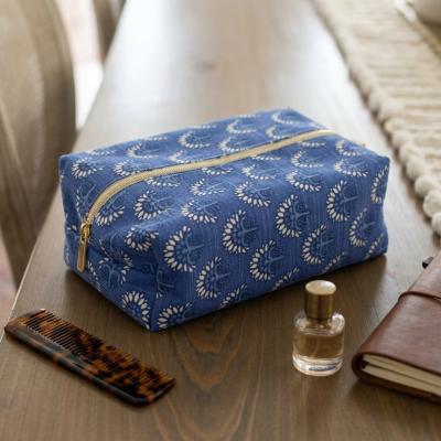 Blue Patterned Boxy Zippered Pouch