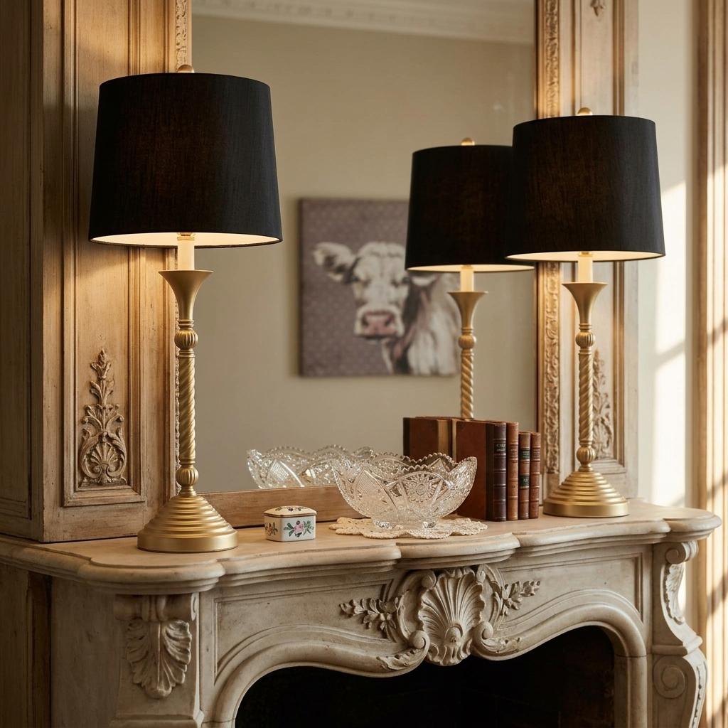 Gold Buffet Lamp with Black Shade