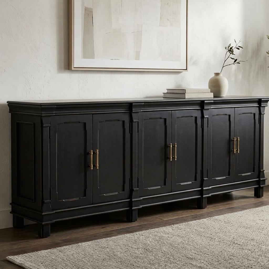 Black Solid Mango Wood Sideboard
