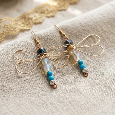 Wire Wrapped Dragonfly Dangle Earrings