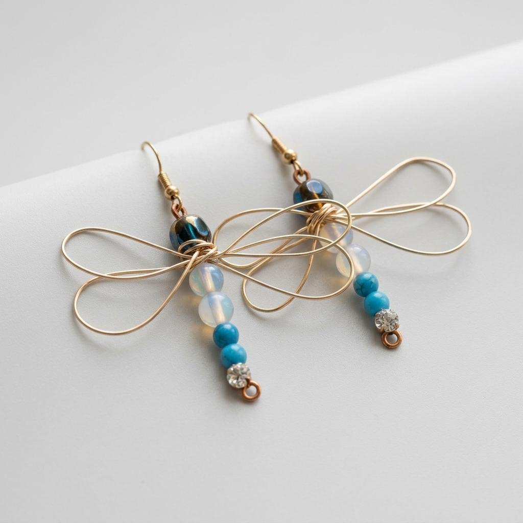 Wire Wrapped Dragonfly Dangle Earrings