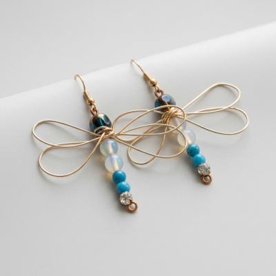 Wire Wrapped Dragonfly Dangle Earrings