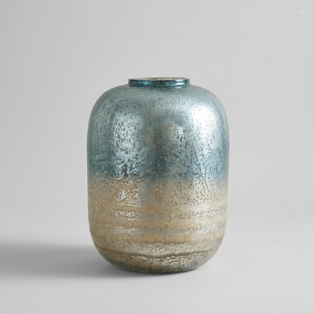 Metallic Aqua Glass Floor Vase