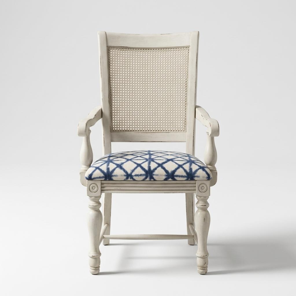 Distressed White Cane Back Dining Chairs