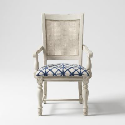 Distressed White Cane Back Dining Chairs