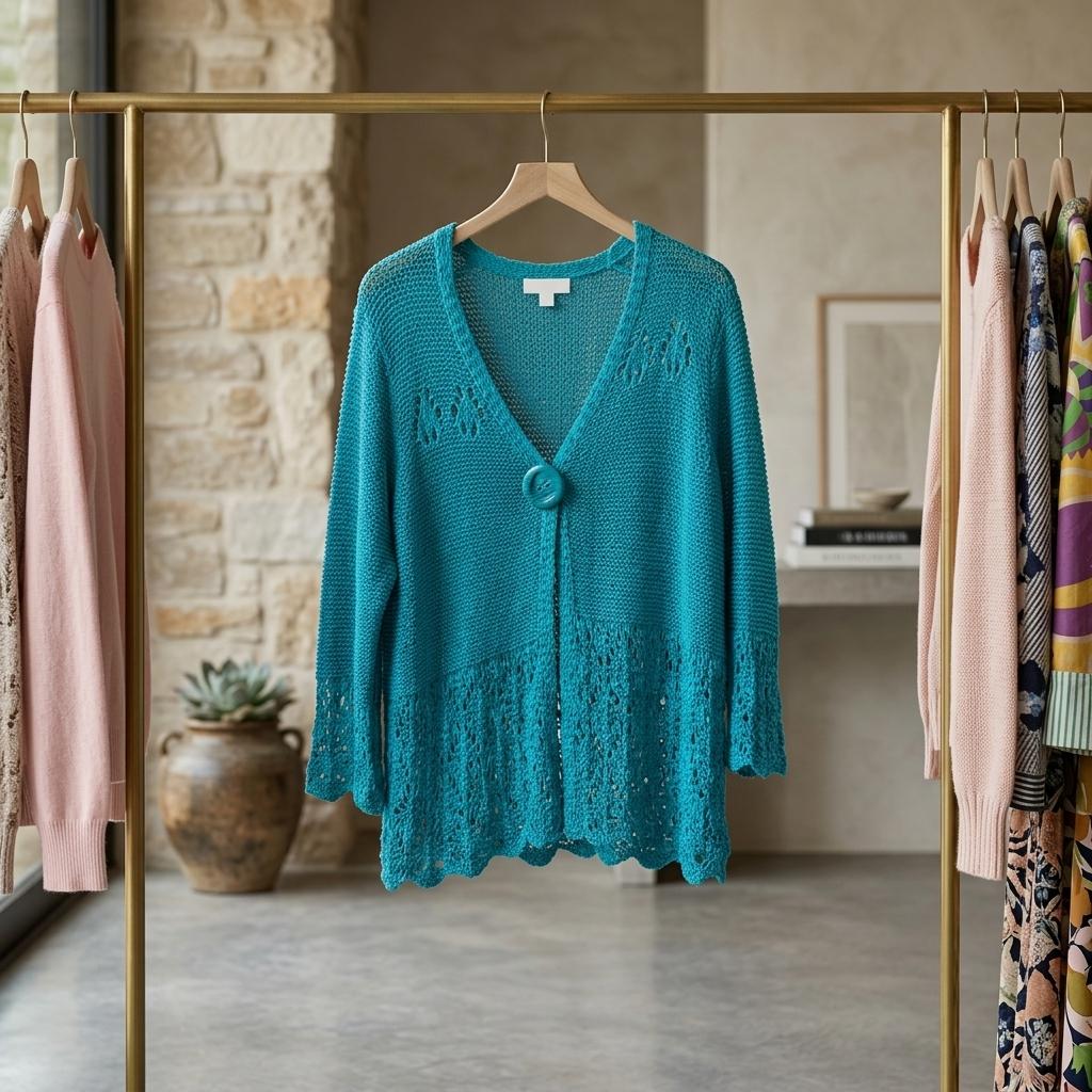 Cato Woman Turquoise Open-Knit Cardigan