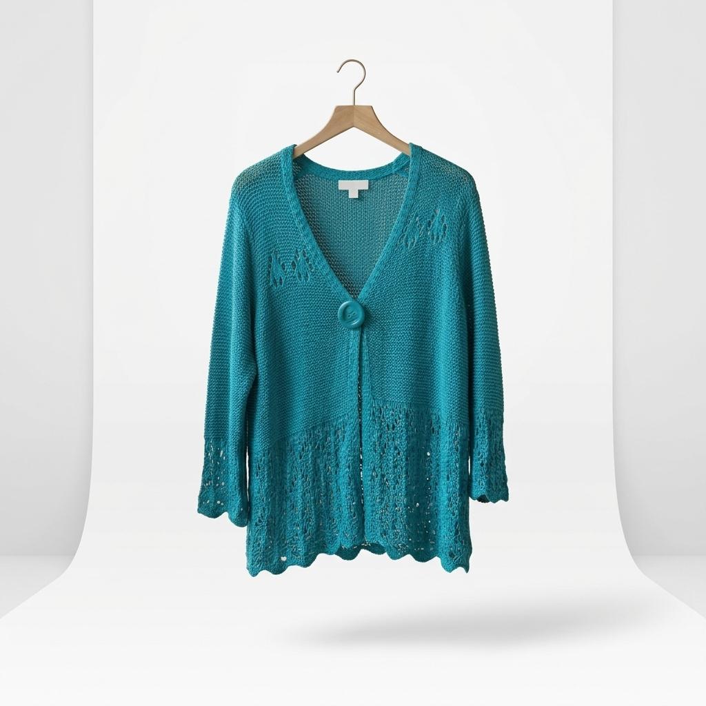 Cato Woman Turquoise Open-Knit Cardigan
