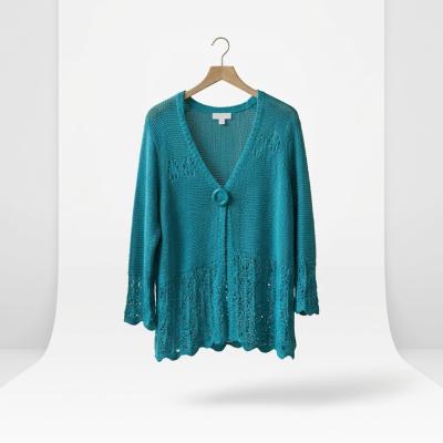Cato Woman Turquoise Open-Knit Cardigan