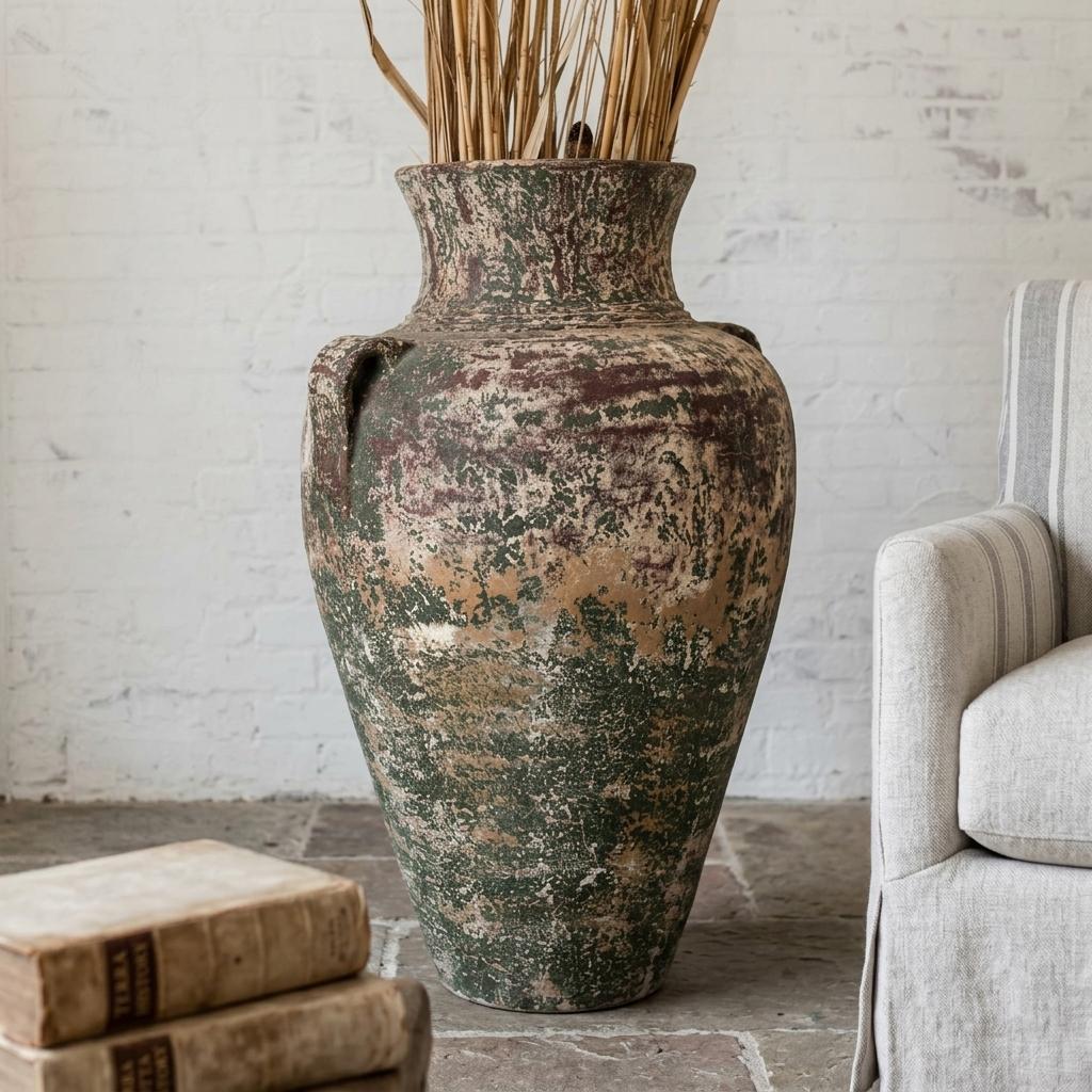 Rustic Weathered Clay Floor Urn
