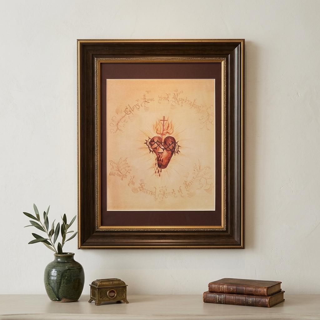 Framed Sacred Heart Watercolor Artwork