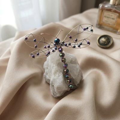 Wire-Wrapped Bead Dragonfly on Quartz Base