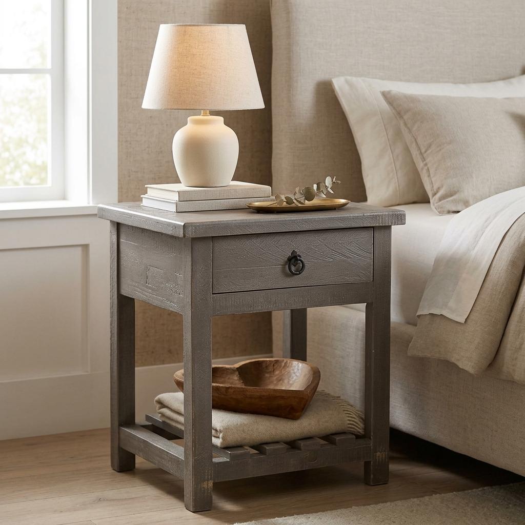 Rustic Grey Wooden End Table