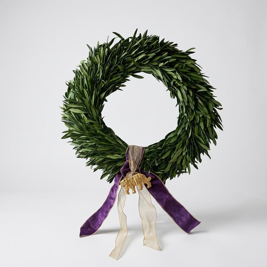 Preserved Greenery Wreath with Tiger Ribbon