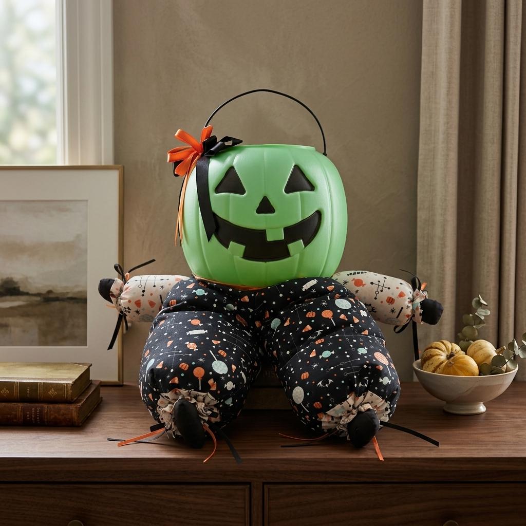 Green Jack-O'-Lantern Sitting Plush Decor