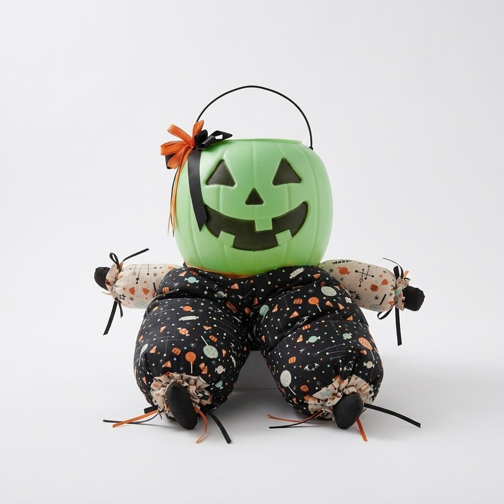 Green Jack-O'-Lantern Sitting Plush Decor