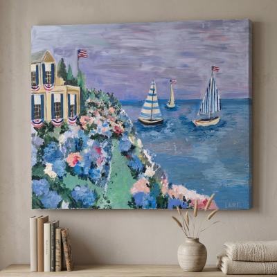 Coastal Sailboat Landscape Canvas Painting