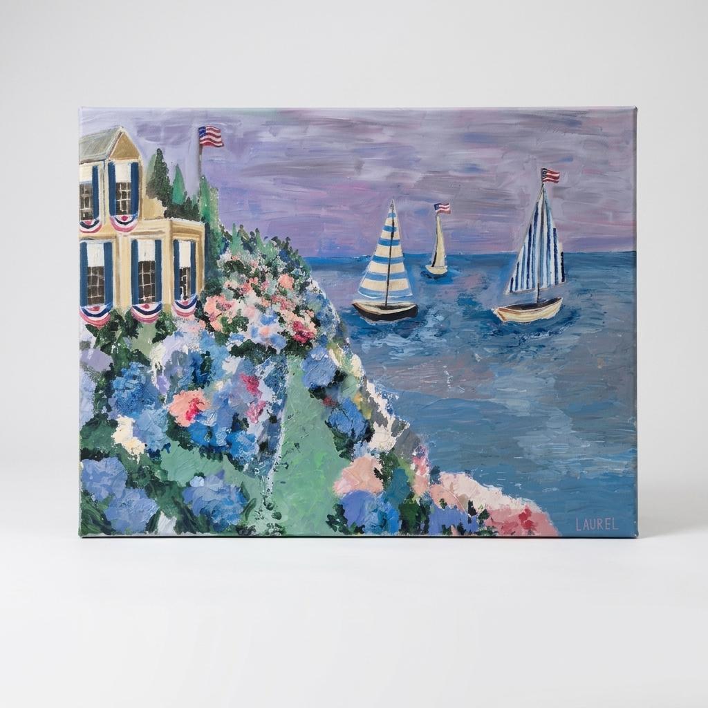 Coastal Sailboat Landscape Canvas Painting