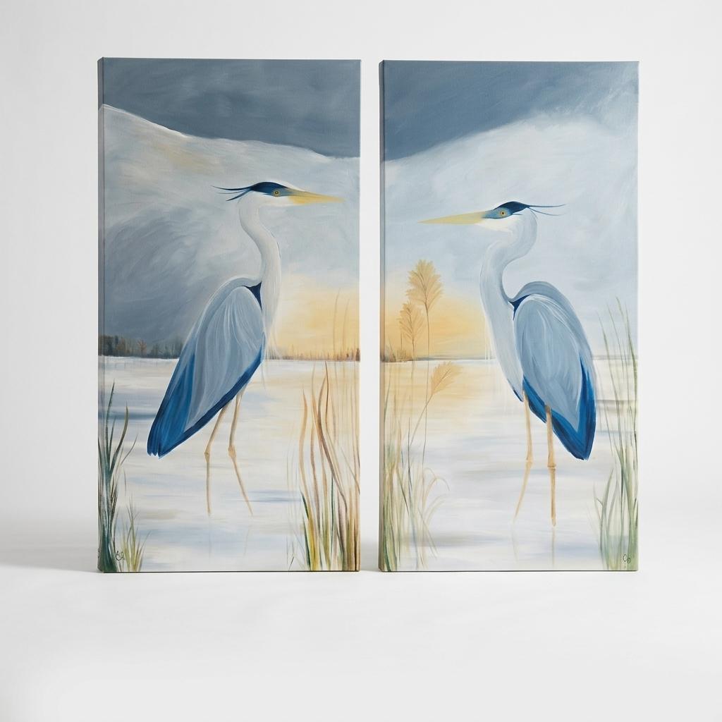 Coastal Marsh Heron Canvas Painting