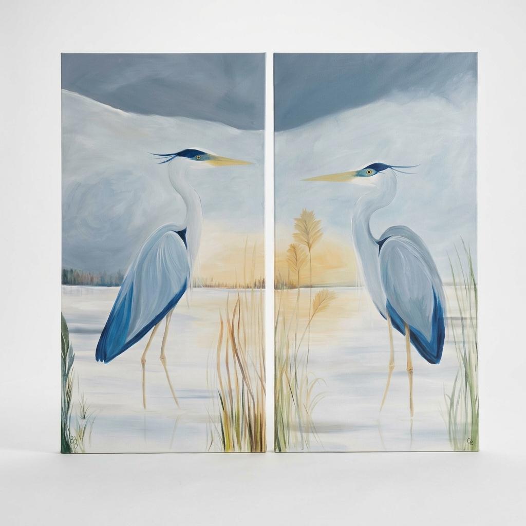 Marsh Survey Heron Canvas Painting