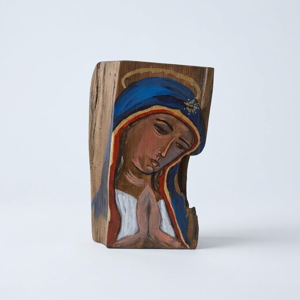 Hand-Painted Virgin Mary Wood Plaque