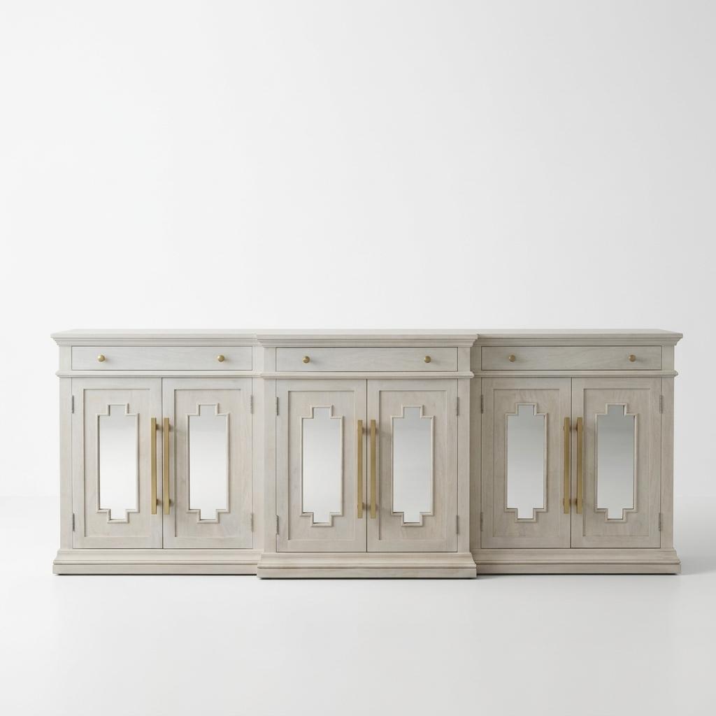 Whitewash Mango Wood Mirrored Sideboard