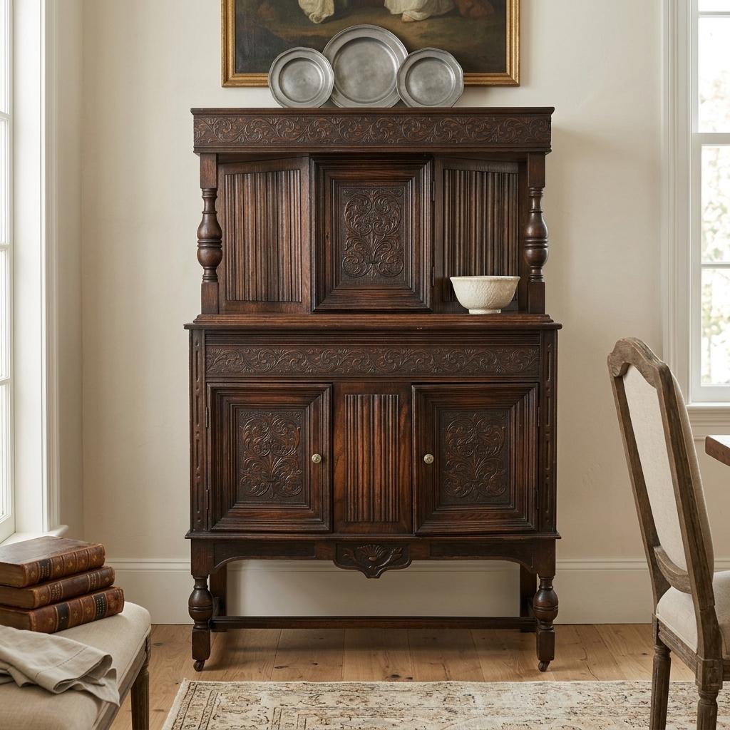 Carved Oak Court Cupboard