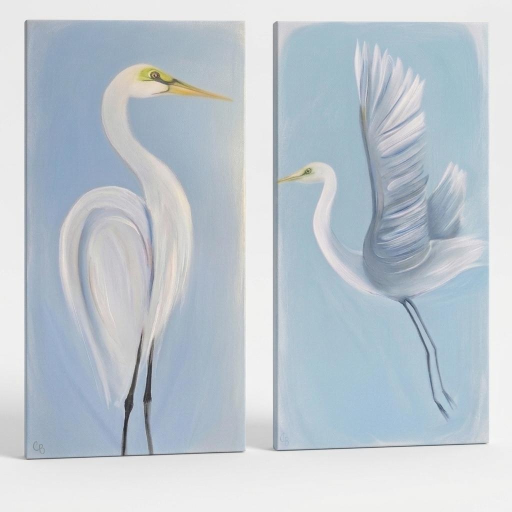 "Still Waters" Great Egret Acrylic Painting