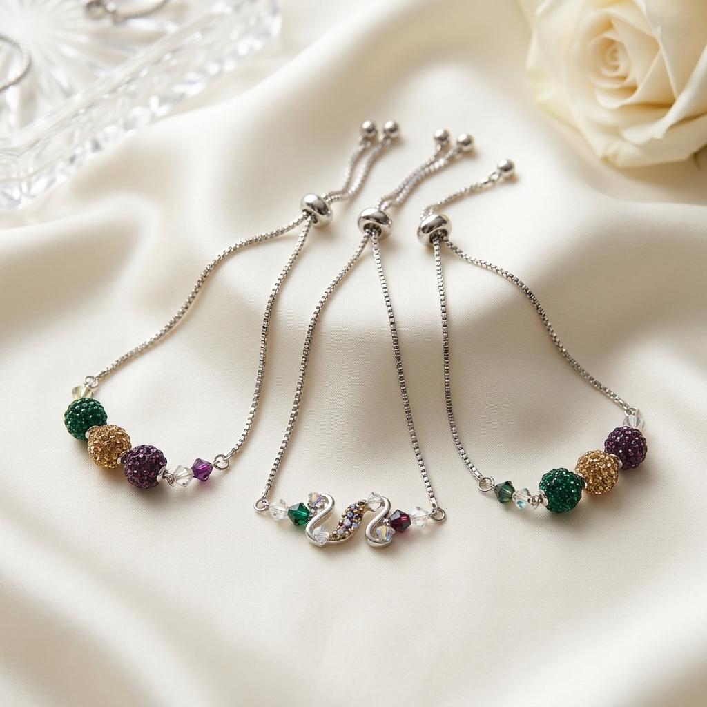 Mardi Gras Pave Bead Bolo Bracelet