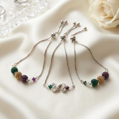 Mardi Gras Pave Bead Bolo Bracelet