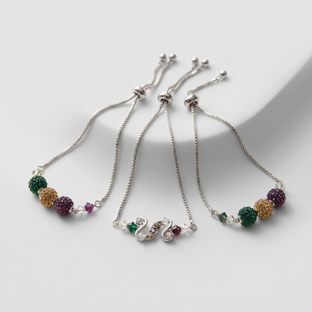 Mardi Gras Pave Bead Bolo Bracelet