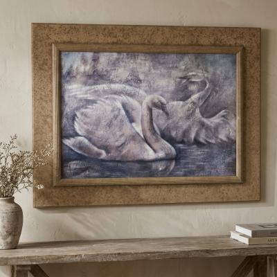 Framed Swans Textured Canvas Art
