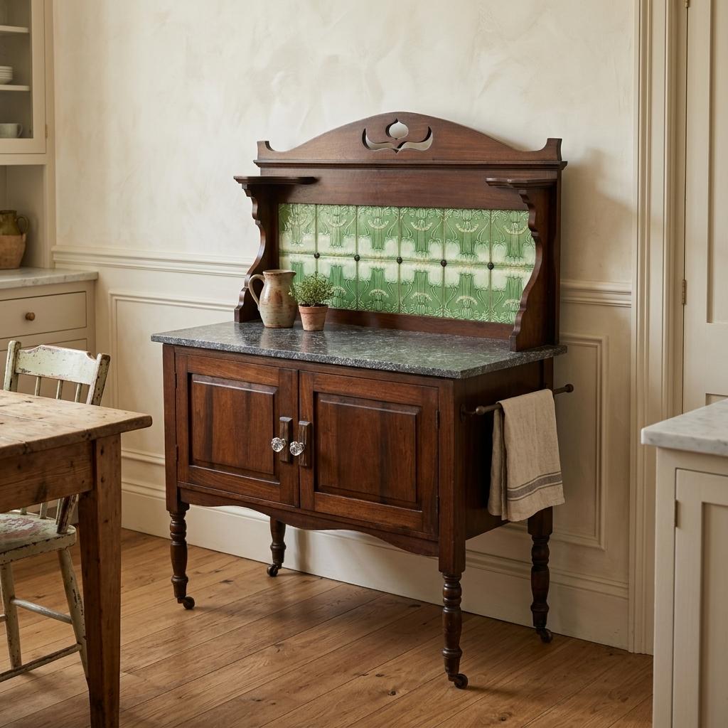 Antique Marble Top Tiled Washstand