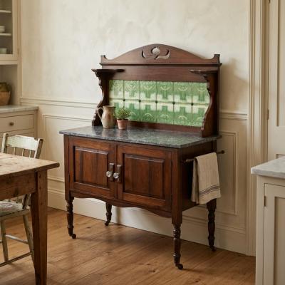 Antique Marble Top Tiled Washstand