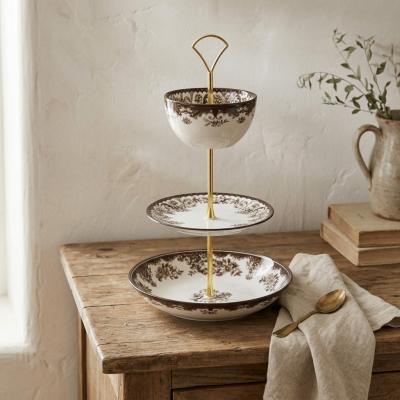 Three-Tier Floral Ceramic Server