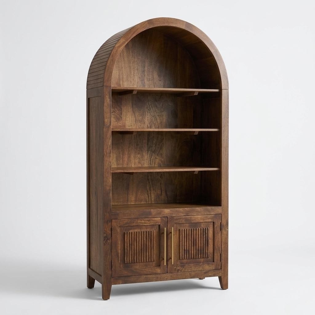 Arched Mango Wood Bookcase Cabinet