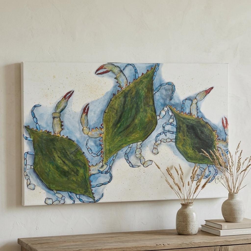 Blue Crab Trio Acrylic Painting