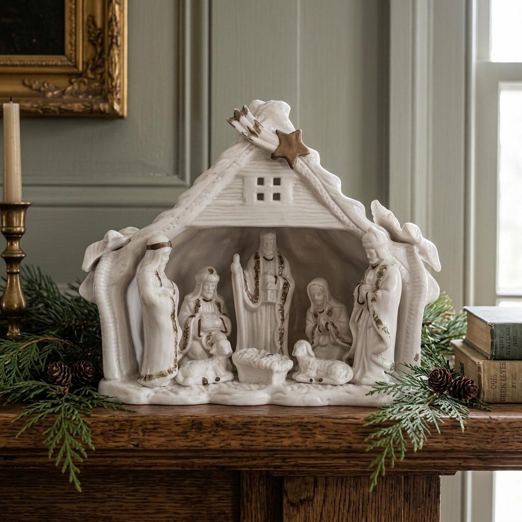 Illuminated Ceramic Christmas Nativity Creche