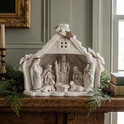 Illuminated Ceramic Christmas Nativity Creche