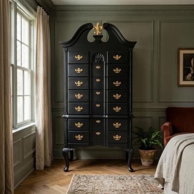 Black Queen Anne Highboy Chest