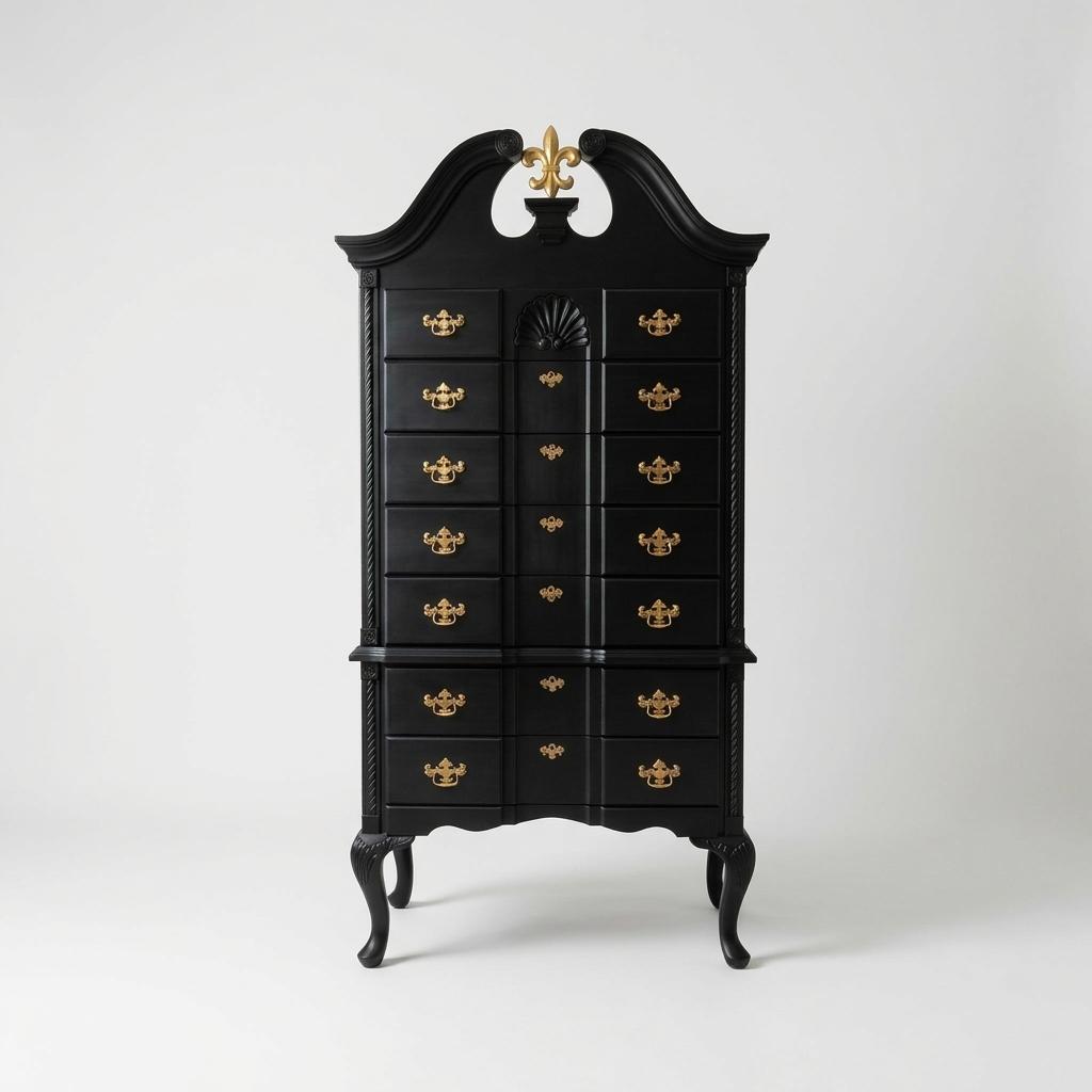 Black Queen Anne Highboy Chest