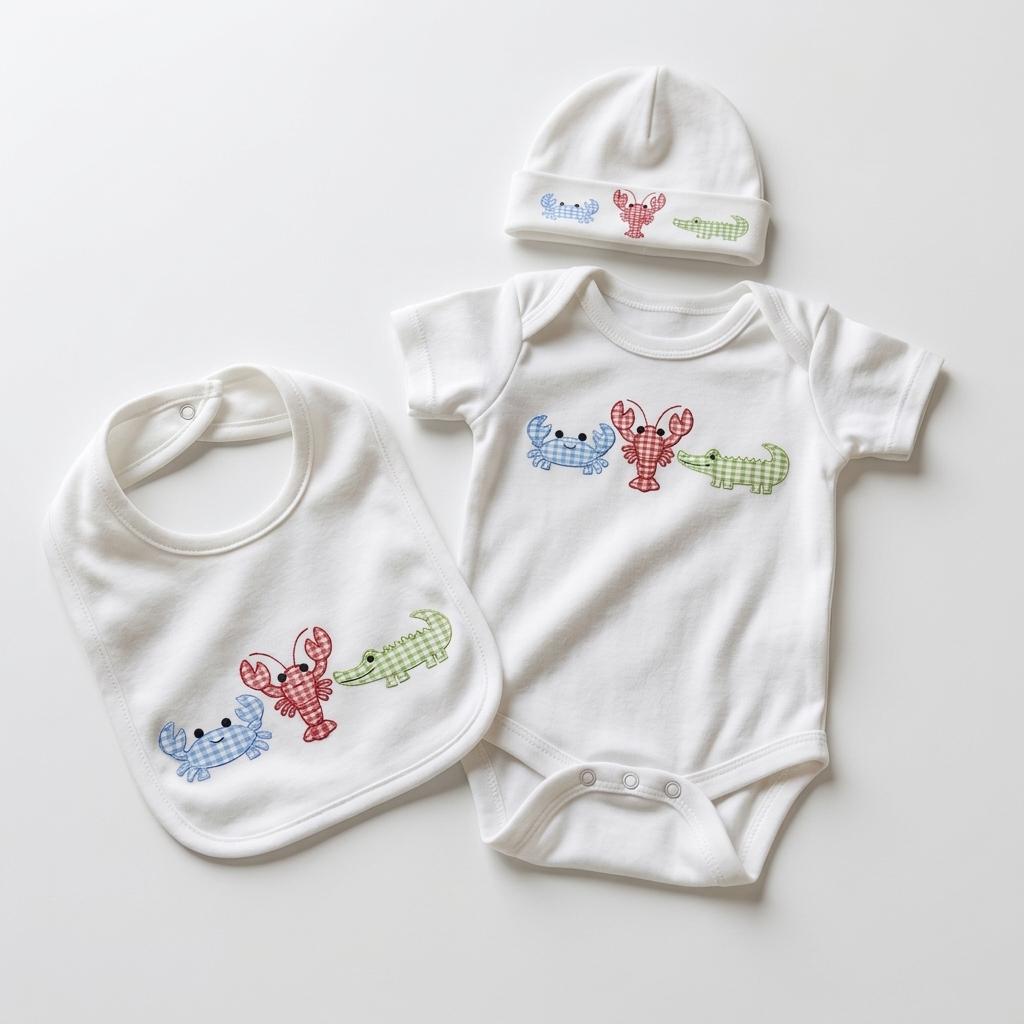 Gingham Animals Baby Bodysuit