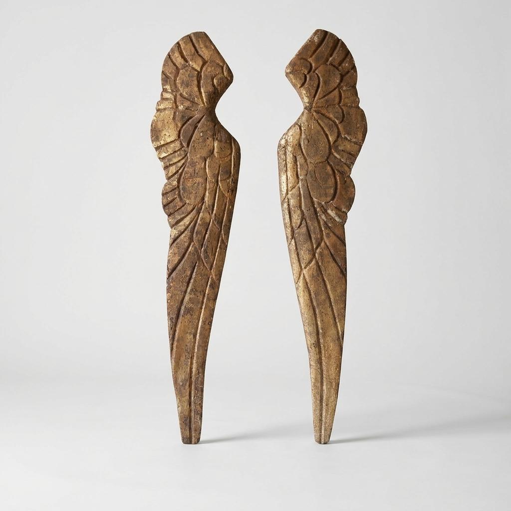 Carved Wood Gilded Angel Wings, Pair