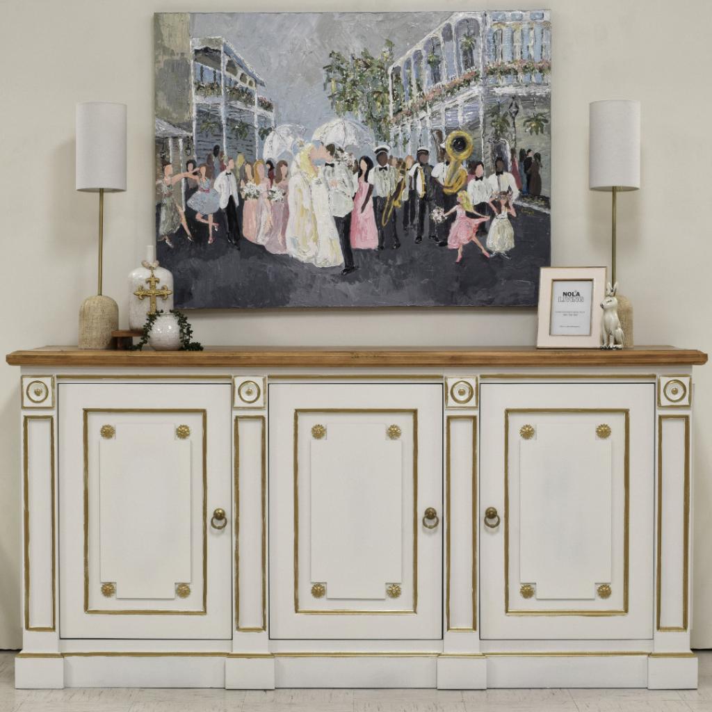 White Cabinet With Gold Trim